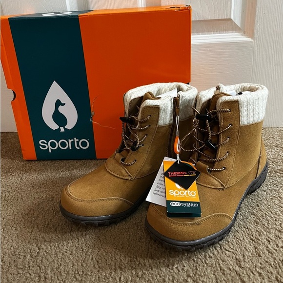 Sporto Shoes - Sporto/BOHO NWT Suede Ankle Boots Camel color and Cream Knit Cuffs size 6.5